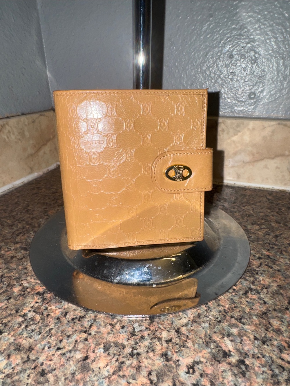 Celine nude/tan Embossed Leather Wallet pristine